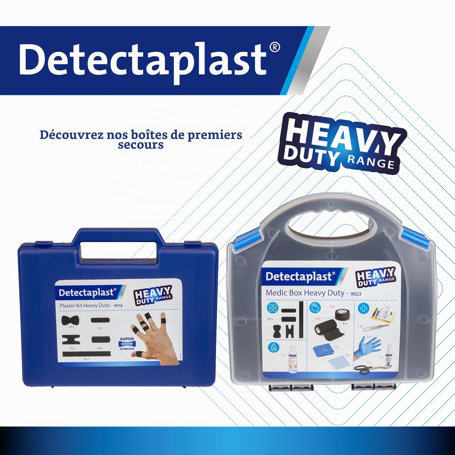 Detectaplast trousse de premiers secours professionnelle, mallette portable avec pansements noirs pour l’industrie, l’horeca, l’atelier ou un usage quotidien, 86 pièces