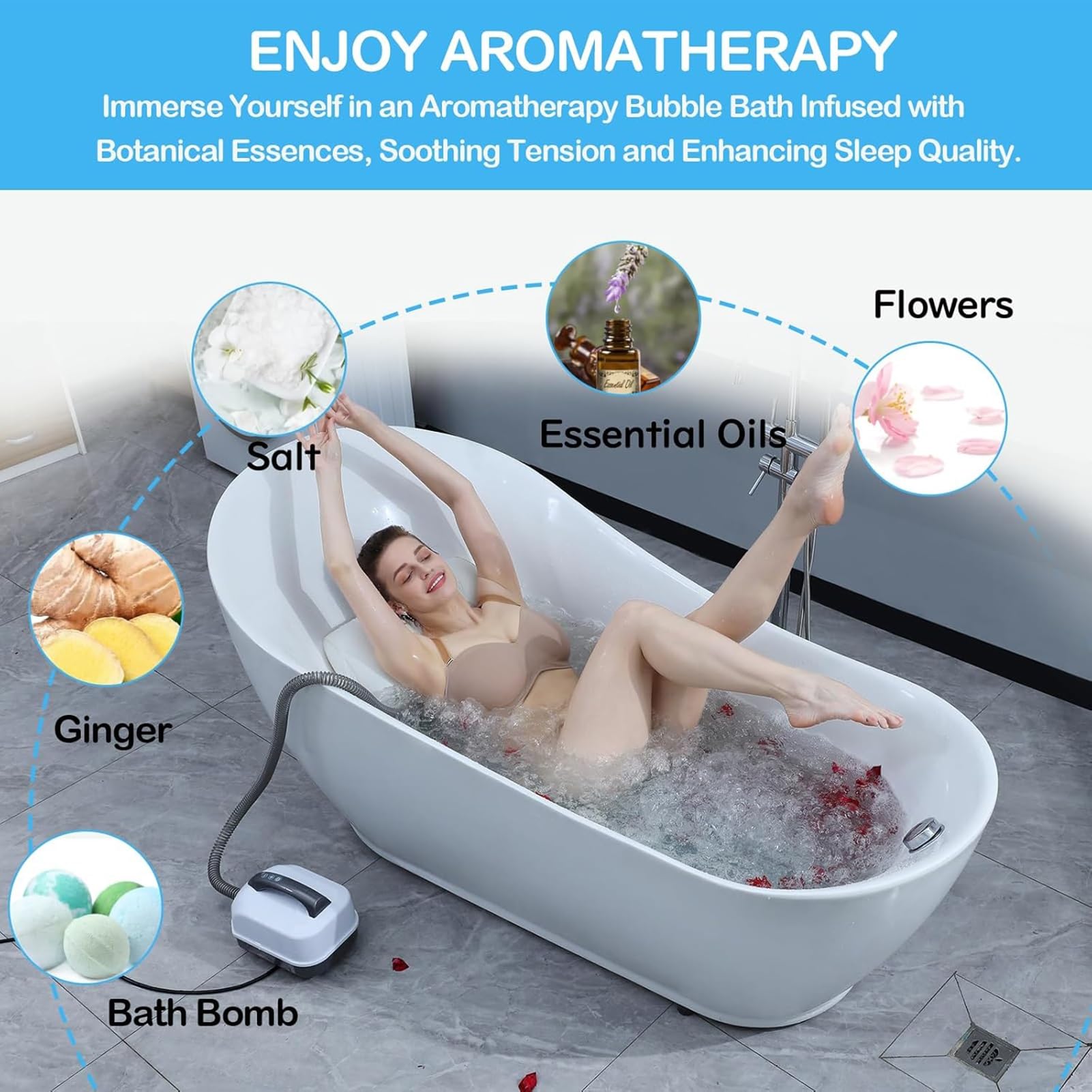 Macchina Tappetino Bagno Completo Corpo con Regolazione a 6 velocità | Il tappetino da bagno for massaggio surf domestico include 114 ugelli a bolle con cuscino gonfiabile + telecomando