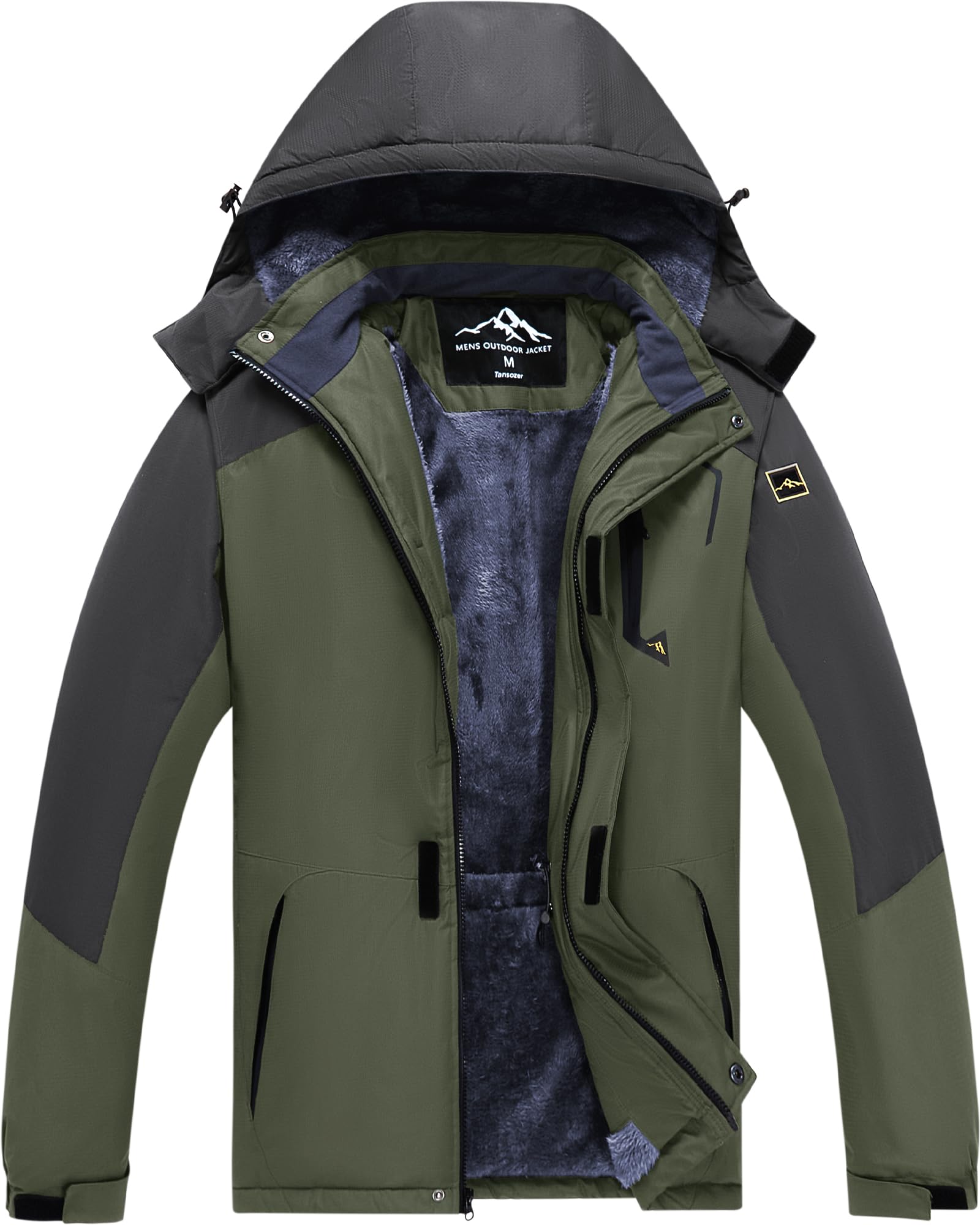 Tansozer Uomo Impermeabile Giacca Invernale Antivento caldo Sci Cappotto in Pile con Cappuccio Rimovibile