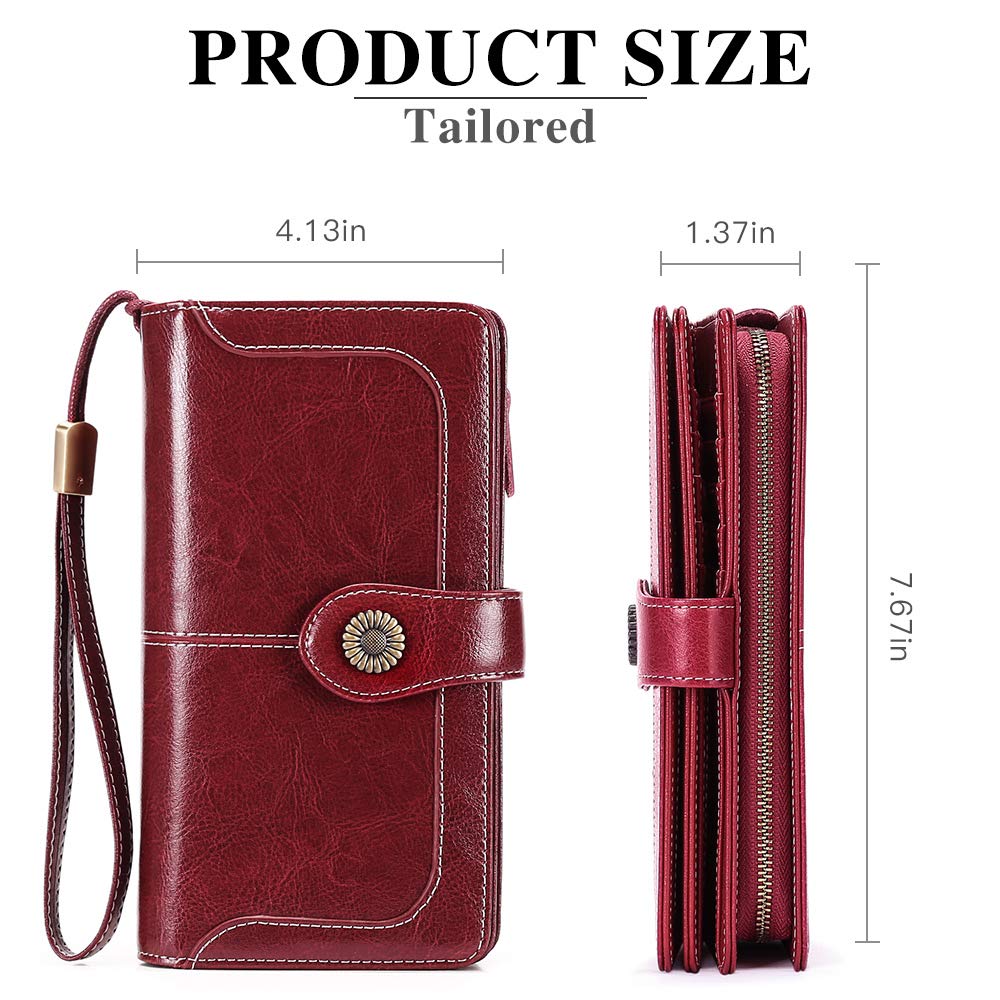 SENDEFN Portefeuille Femmes Portefeuille en Cuir Grande Femme Embrayage Protection RFID bloquant Grande capacité Long Portefeuille avec 24 emplacements pour Cartes et Bracelet Portefeuille
