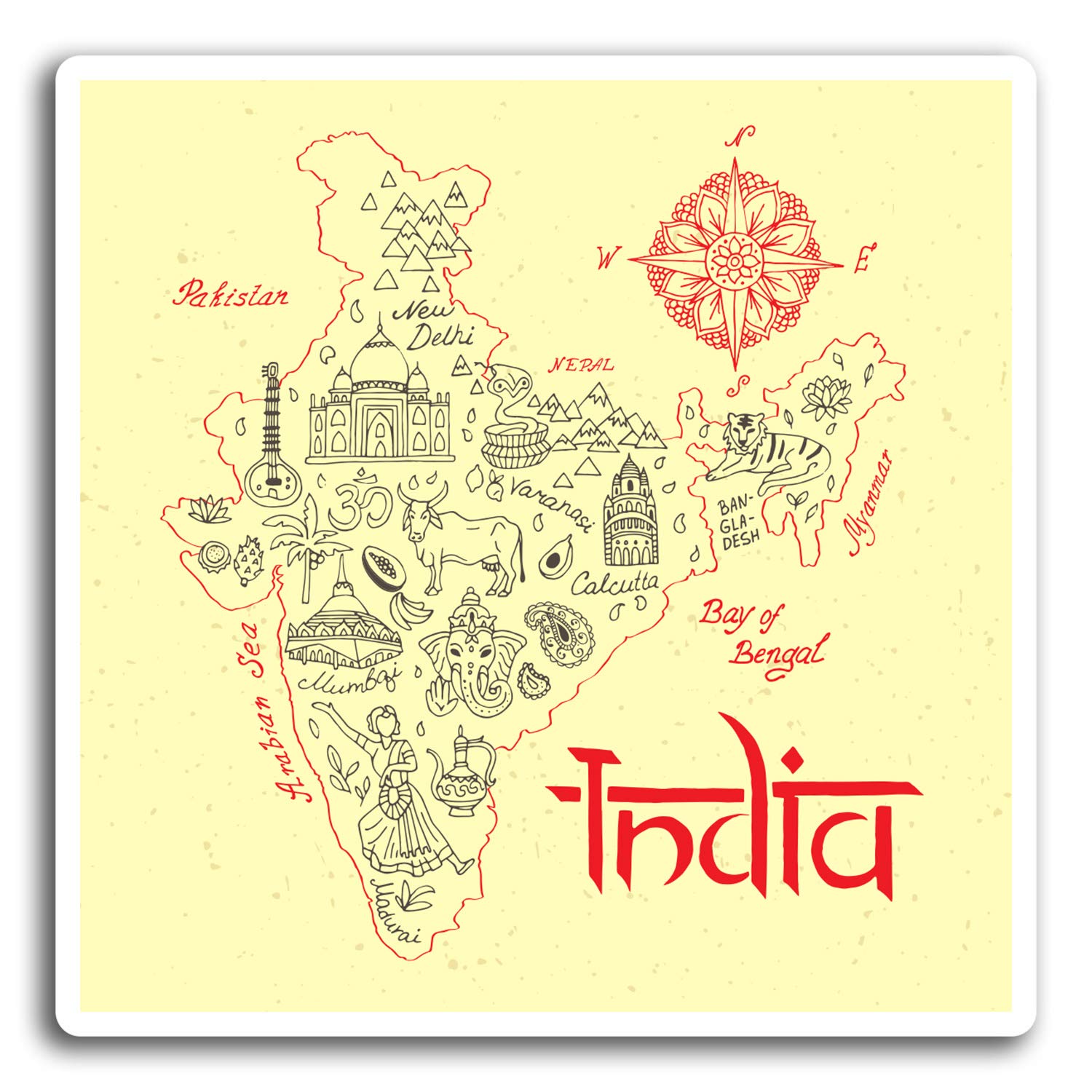 Destinationvinyl Multi 2 X 10Cm India Map Vinyl Stickers - Travel Flag Sticker Laptop Luggage #17012 (10Cm Wide)