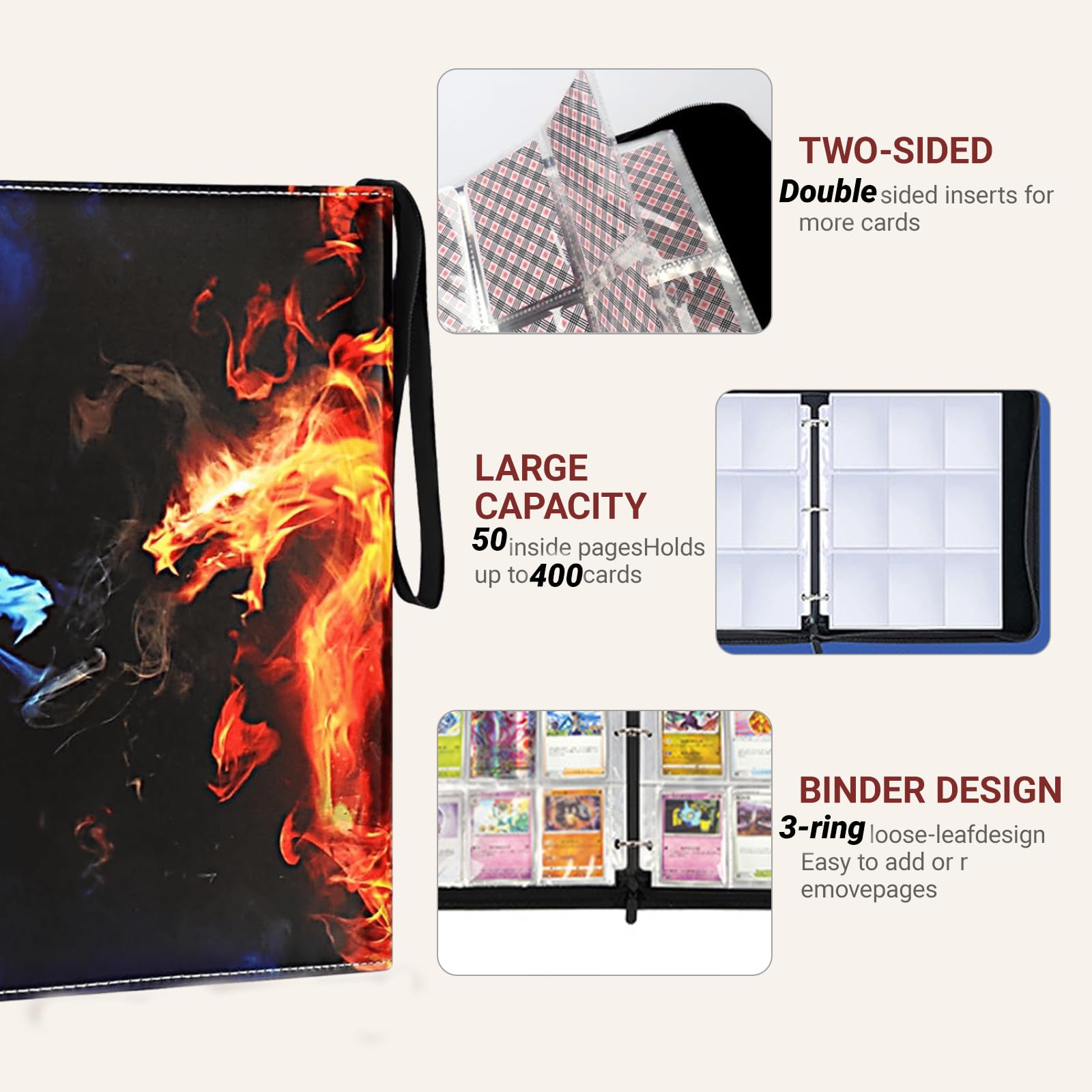 ZHUIYIWIN 4-Pocket Trading Card Zip Binder,400 Pockets Card Binder Folder - Image 3