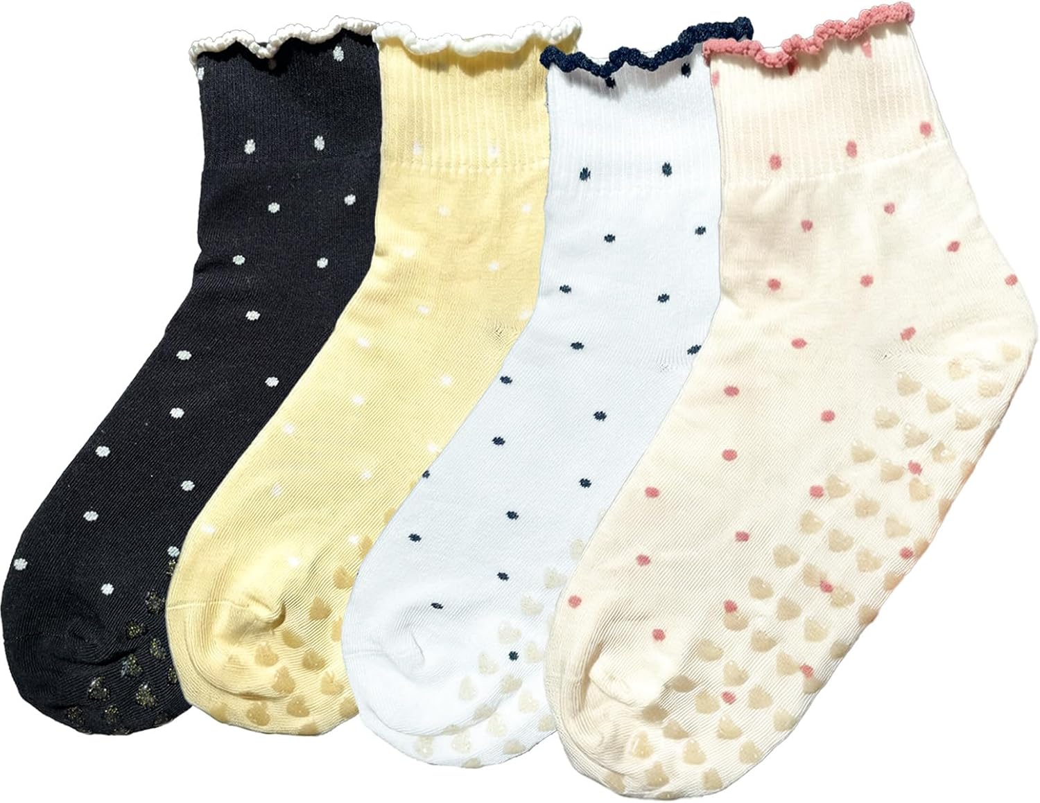 Polka Dot Grip Socks with Ruffled Cuff Non-Slip Yoga Socks for Women Pilates Socks for Barre Dance Home Workout