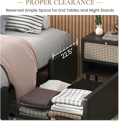 Miniatura 6 de SHA CERLIN Base de cama moderna de plataforma Queen con 3 cajones de almacenamiento, diseño de panel lateral de ala, tapizado de piel sintética,