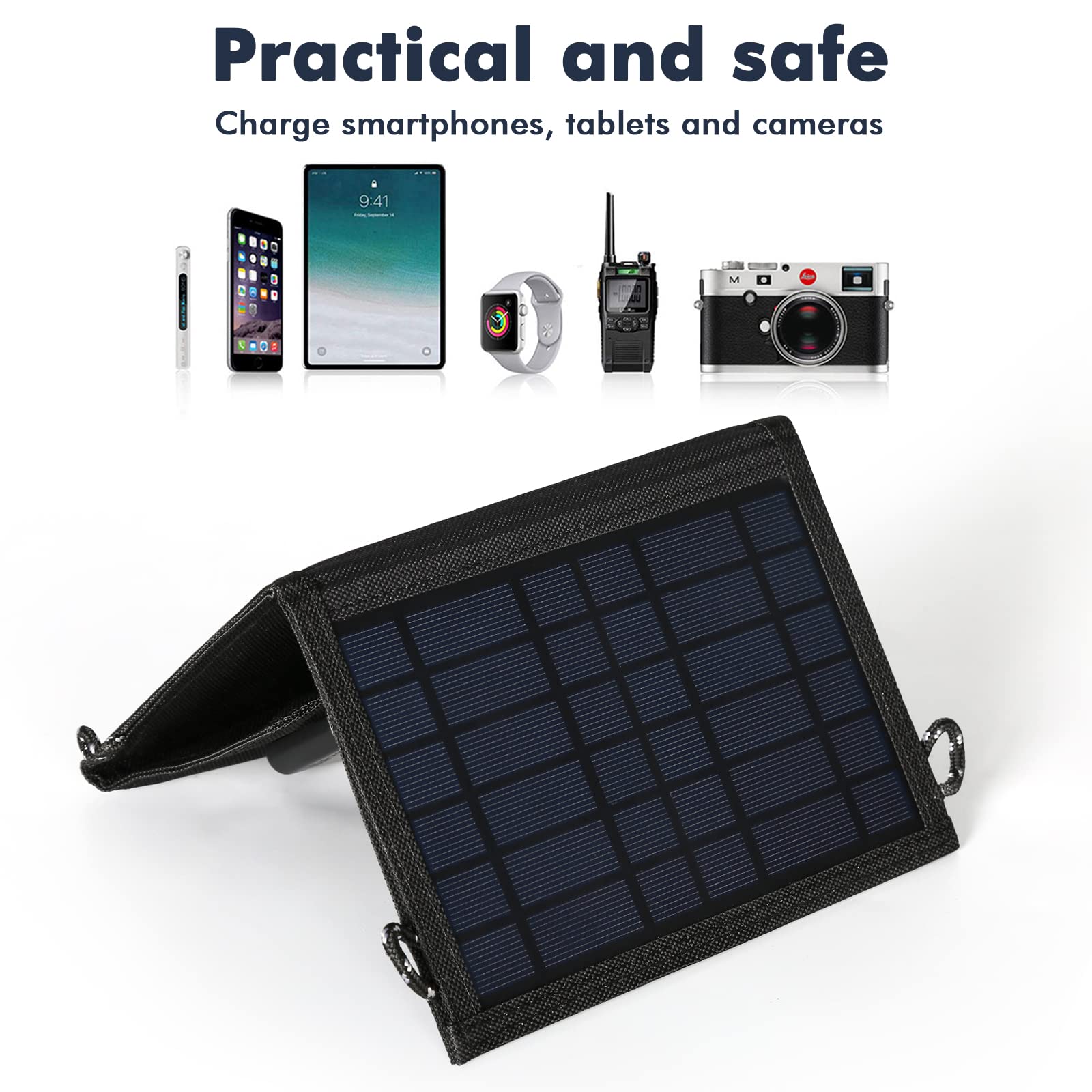 Jadeshay Pannello Solare,15W Caricatore Solare Portatile IP67 con USB 2 porte Pannello Solare Pieghevole a Ricarica Rapida per Campeggio Mobile Fotocamera