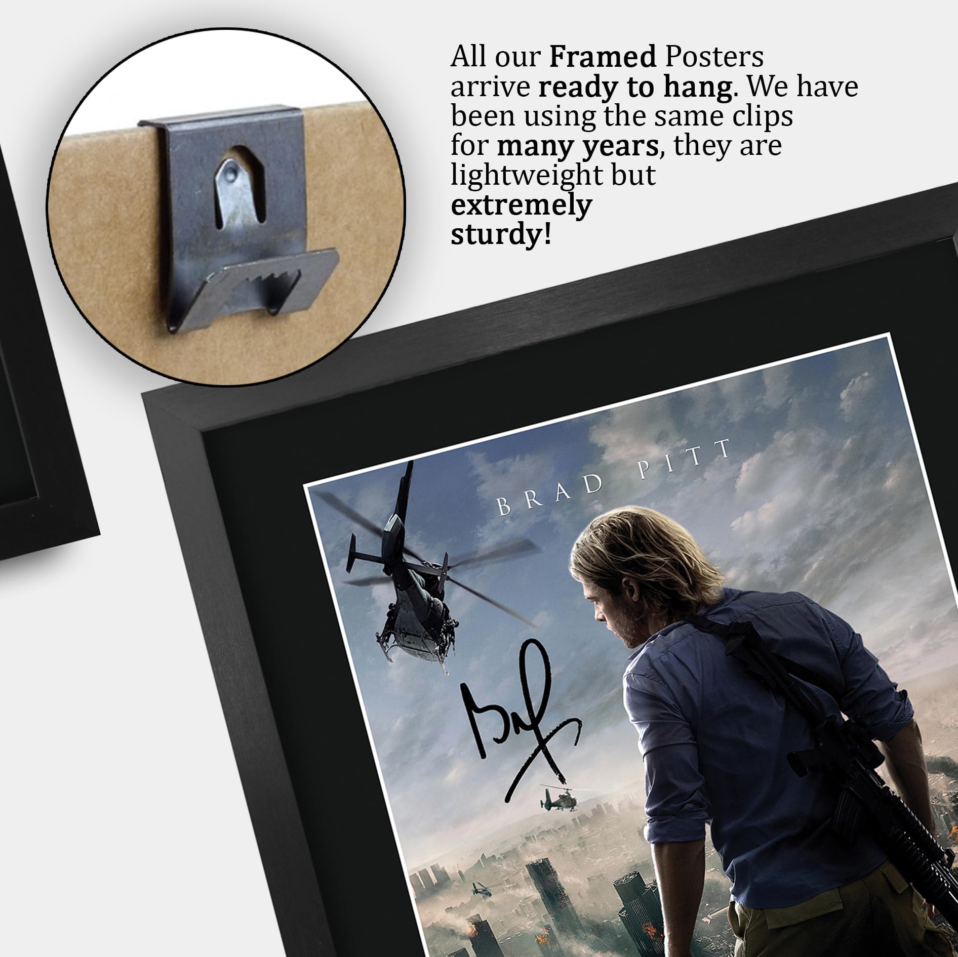HWC Trading World War Z 2013 Brad Pitt Geschenke Geduckter Poster Signiertes Autogramm Foto für Fans von Film Memorabilien - A3 Gerahmt