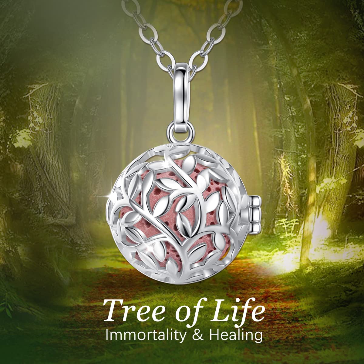 EUDORA Harmony Ball Collana Aromaterapia Ciondolo con Oli Essenziali per Donna, Collana con Diffusore Regalo di Gioielli per Ragazze con 7 Pezzi di Pietra Lavica, 24 Pollici