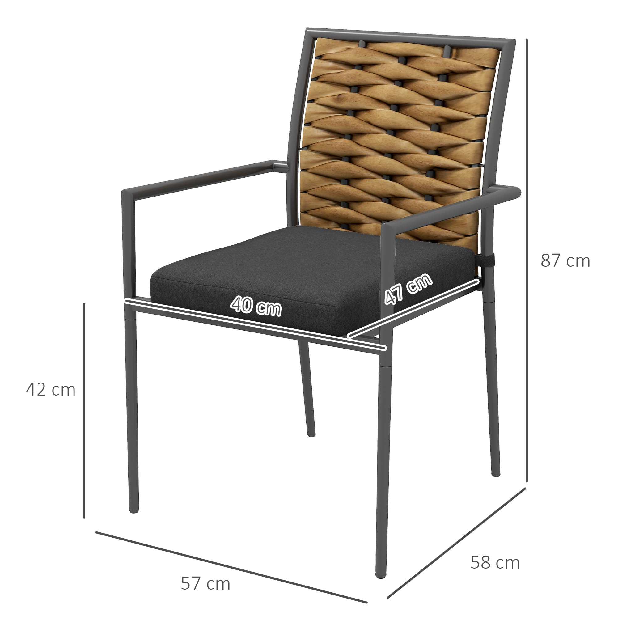 Outsunny zestaw 2 rattanowych krzeseł 57x58x87 cm brąz+czarny+szary