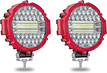 7 INCH Round Light Bar MUVKQC 201W LED Off Road Lights 21000lm Driving Light Pods Trucks Tractor LED Work Lights with for Pickup SUV ATV UTV Truck (2x201w red)