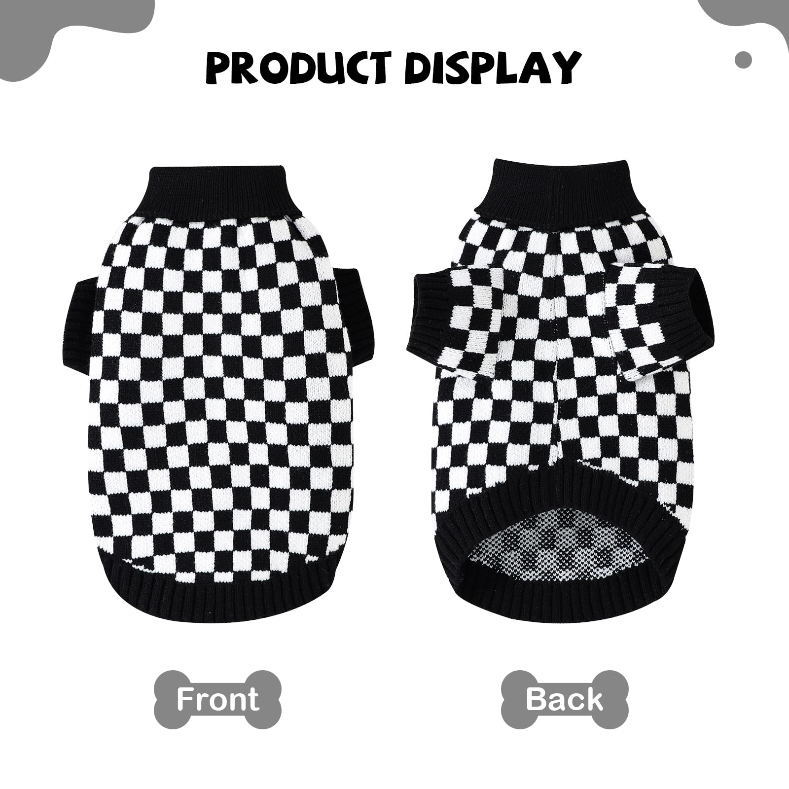 Plaid Dog Sweater for Small Dogs Pullover Turtleneck Knitted Cat Sweater Thick Warm Pet Clothes Outfits for Chihuahua, Bulldog, Dachshund, Pug, Yorkie (X-Large, Black)