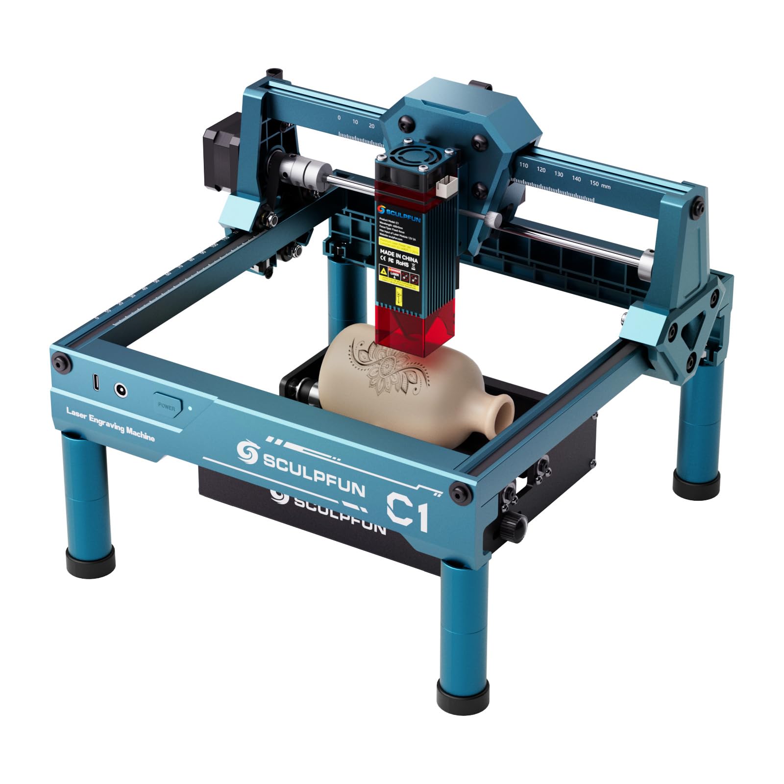 SCULPFUN Mini macchina per incisione laser C1 con mini rullo rotante laser RA, macchina per incisione laser da 3 W, incisione laser ad alta precisione 0,04 mm, plug and play, ideale per fai da te