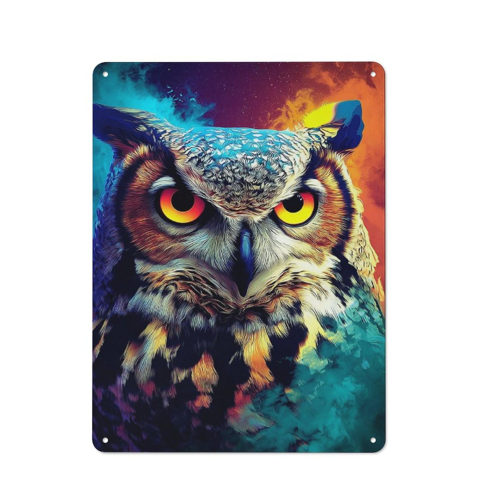 Junmoney Colorful Owl Portrait Decorative Tin Plaque 40X30cm, Vintage Bar Wall Plaque For Bar, Kitchen, Garage Or Games Room