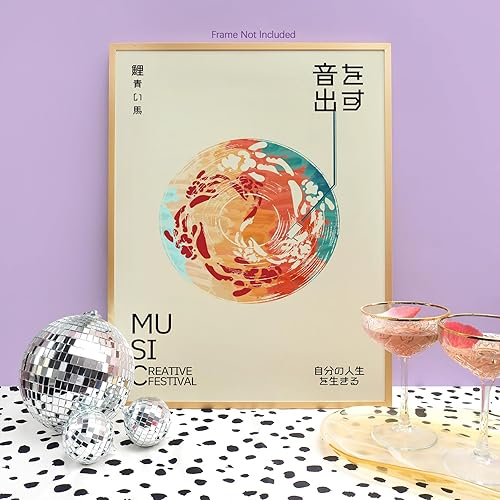 Miniatura 6 de Pósteres de música retro, lienzo japonés de pez Koi, arte de pared, diseño vintage de vinilo vintage, pintura abstracta moderna de acuarela,