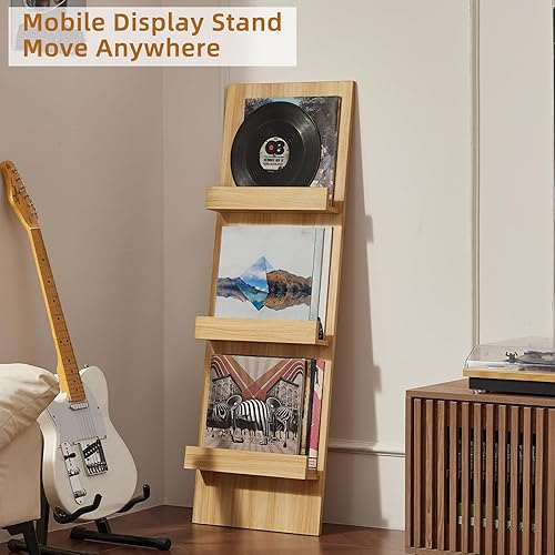 Miniatura 8 de LELELINKY Soporte para discos de vinilo de montaje en pared con área de visualización de 3 niveles, soporte de almacenamiento de discos de 47.5