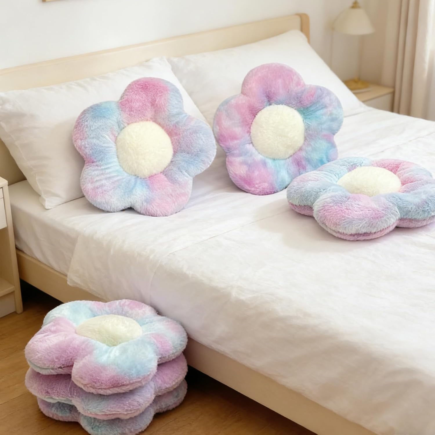 YEXEXINM 6 PCS Daisy Flower Shaped Throw Pillow, Cute Floor Cushion Seating Decorative Soft Plush 3D Floral Cushion for Couch, Bed, Sofa, Chair & Home Decor (Multicolored, 14 Inch)