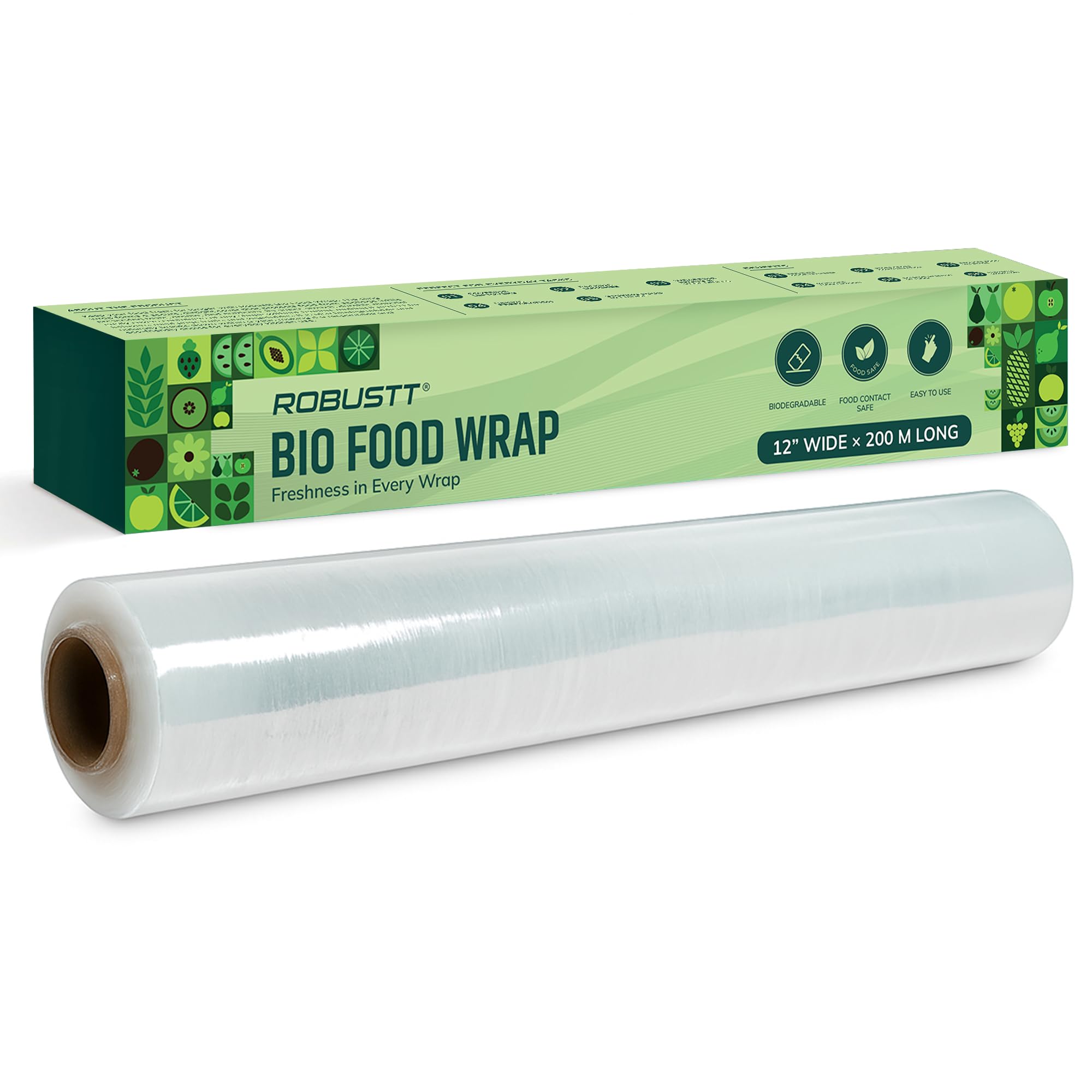 Robustt Bio Food Wrap Cling Film for Food Wrapping| 200 m ×12”| Keeps Food Fresh Eco-Friendly Transparent Wrapping roll | Ideal Cling Film for Food Wrapping