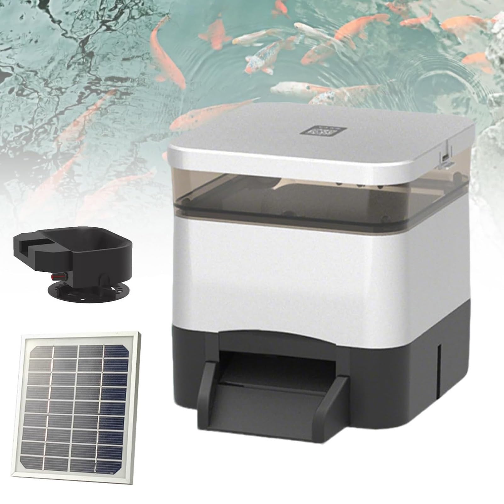 Distributore Automatico Di Mangime Per Pesci Da Laghetto,Capacità (4/10L) Con Timer,Distributore Automatico Di Mangime Per Carpe Koi Per Esterni Con Pannello Solare Per Vacanze,Quotidiano(Silver,4L)