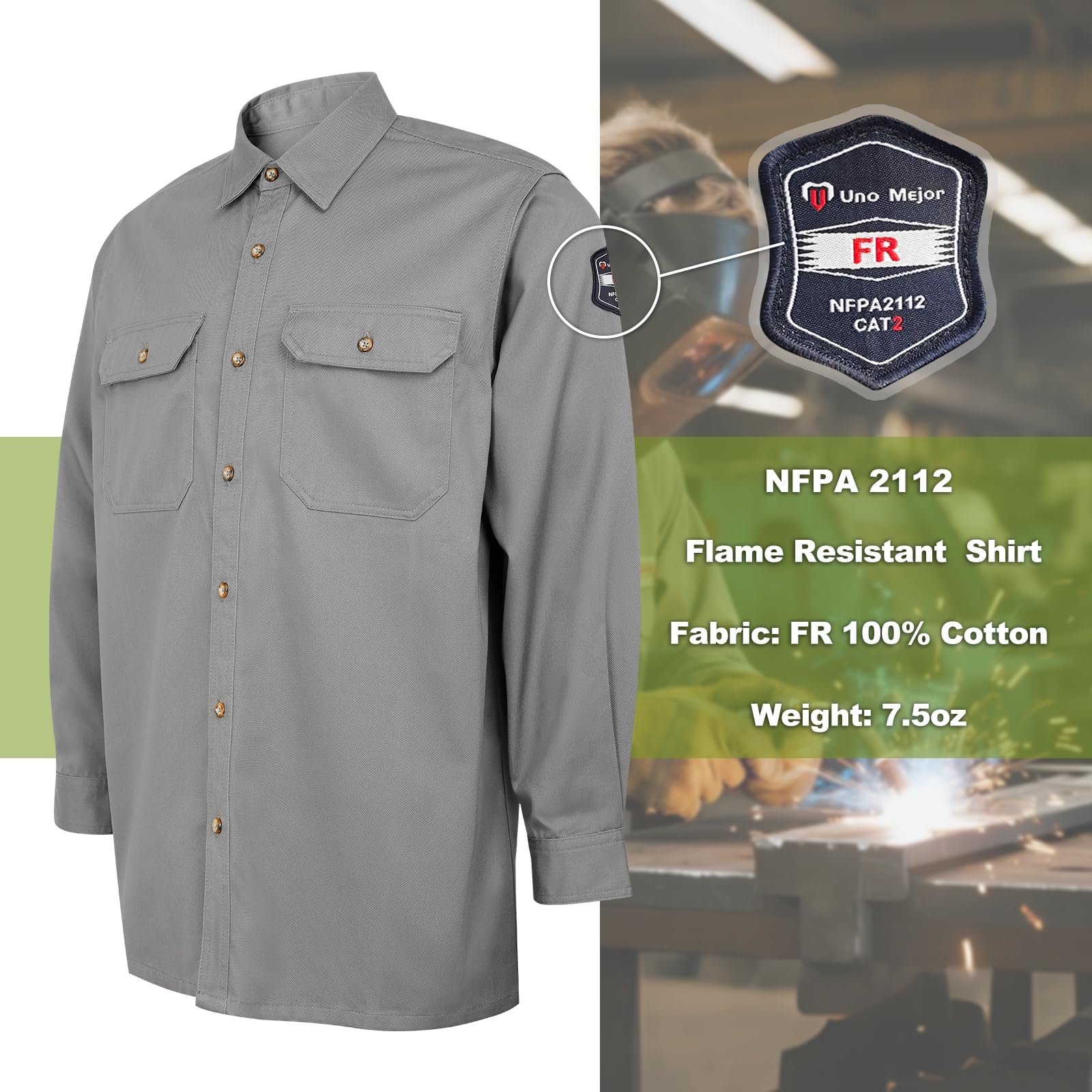 FR Shirts - Camisa de soldadura ignífuga resistente al fuego para hombre, 212.6 g