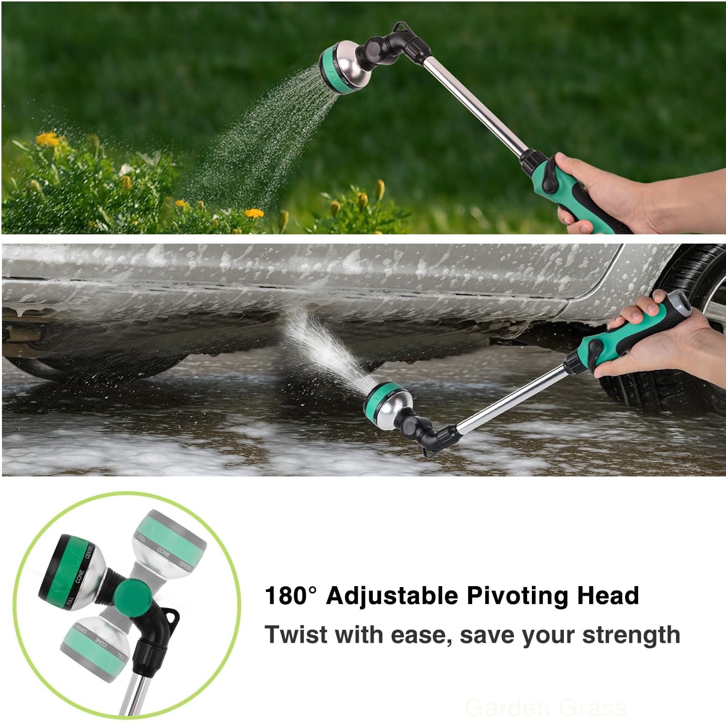 Yesker Metal Watering Wand for Garden Hose, 21 Inch, 10 Spray Patterns, Adjustable Water Sprayer with Pivoting Head, Garden Hose Nozzle with Thumb Flow Control, Ideal for Water Plant and Yard Washing