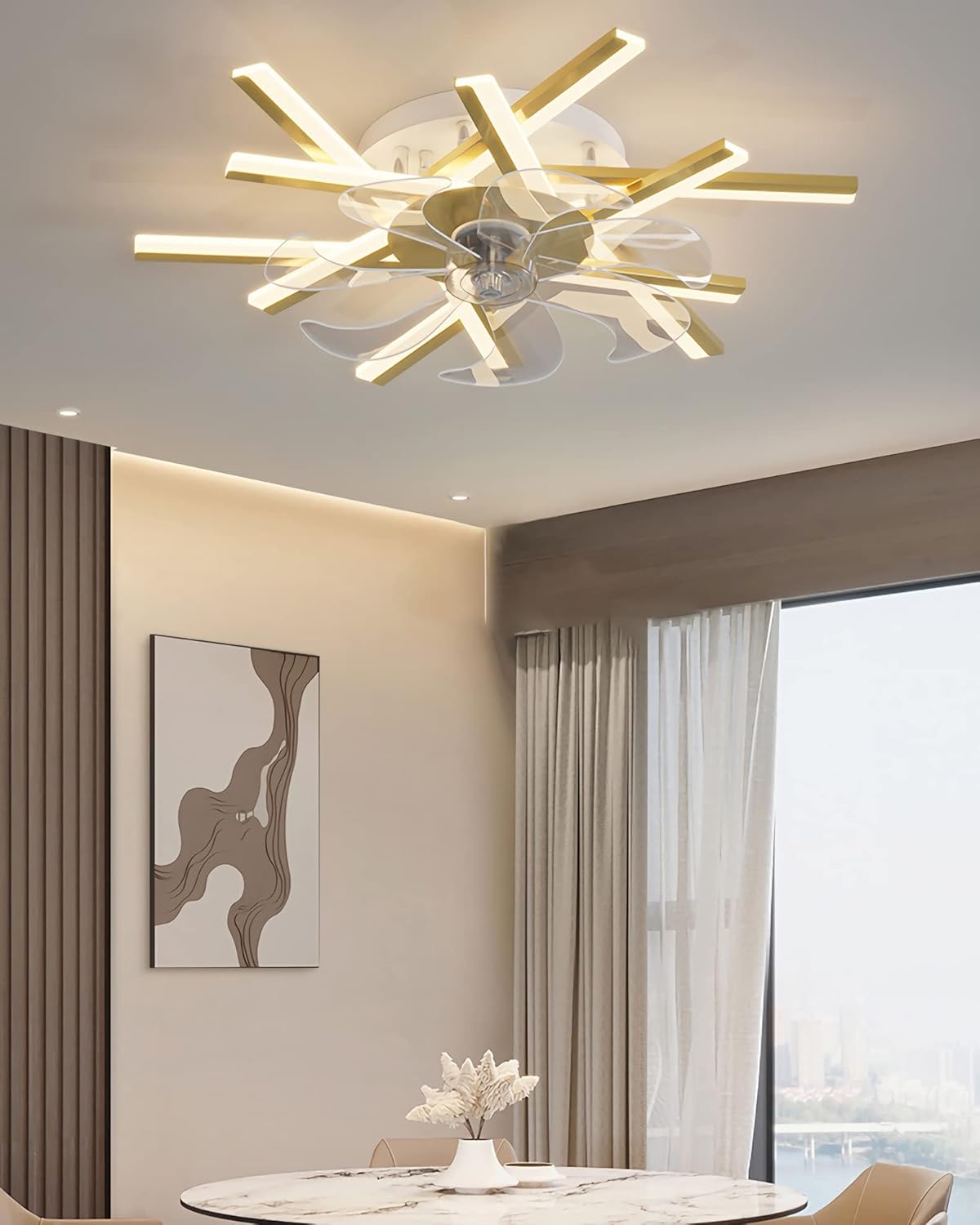 YUEGOO Ceiling Fans with Lamps,100Cm Large Ceiling Fan with Light and Remote Control Reversible Winter and Summer Function 6 Speed Fan Light Led Dimmable Ceiling Fan for Living Room Bedroom/D/a