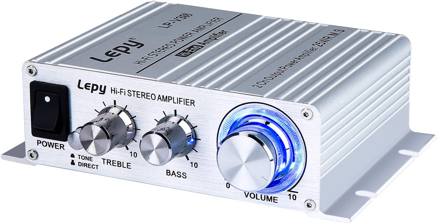 FisherMo Mini Amplifier, Home Audio Stereo Bass Music Streaming Digital Class D Hi-Fi Power Amp for Bookshelf Speaker PC TV Cell Phone Car Vehicle