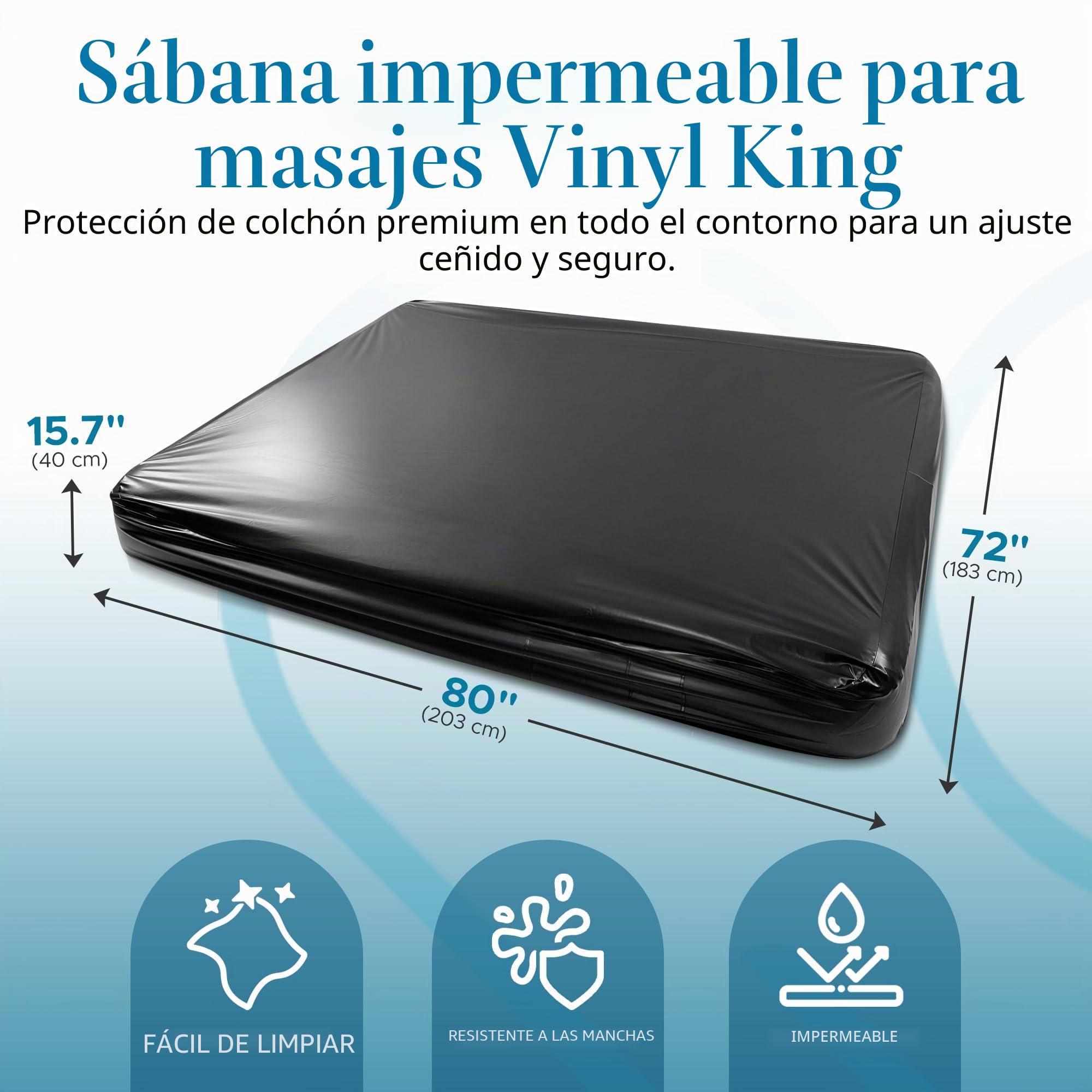 Sábana de Masaje Impermeable de Vinilo Negro tamaño King con Bolsillo Lateral, Protector de colchón, cubrecama para masajes Nuru - Seguro para aceites, lubricantes a Base de Agua y de Silicona