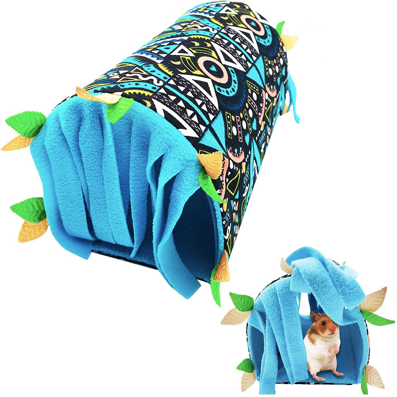 HEYBEE Small Animal Tunnel House, Guinea Pig Hideout House,Guinea Pig Hideaway with Fleece for Rat Hideout, Playing Sleeping Hunting Resting Warm Plush Nest Habitats