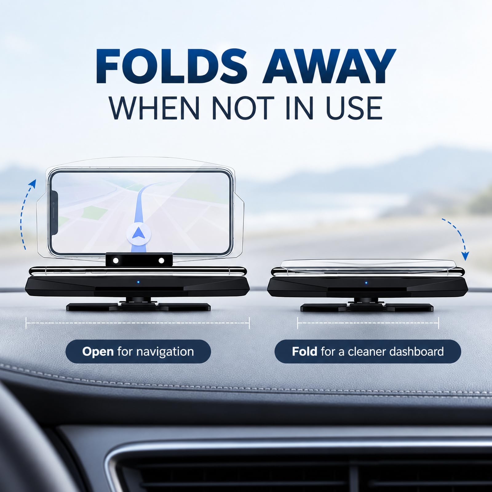 HUD Head-Up Display bezprzewodowy uchwyt na telefon nawigacja samochodowa wyświetlacz odblaskowy o wysokiej rozdzielczości składany uchwyt nawigacyjny do telefonu samochodowego z prostą konstrukcją