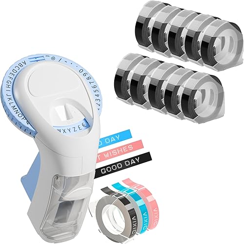Vixic Máquina para hacer etiquetas en relieve con 13 cintas, etiquetadora vintage, cinta de estampado compatible con etiquetas de estampado de