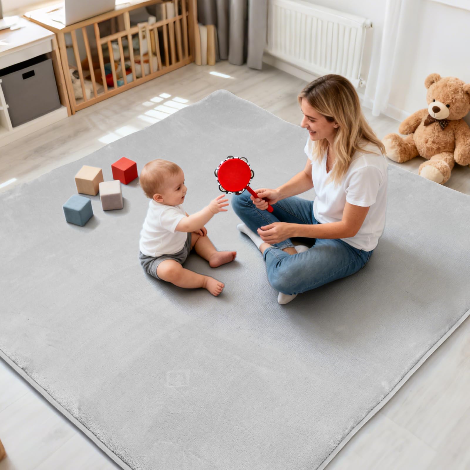 Wdmiya Tapis d'éveil Bébé 200x150x3cm, Tapis de Jeu avec Mousse Rembourrée et Fond Antidérapant Tapis, Tapis De Motricité Favorisant Le Développement Sensoriel, Cadeau Naissance Bébé(Gris, 200x150cm)
