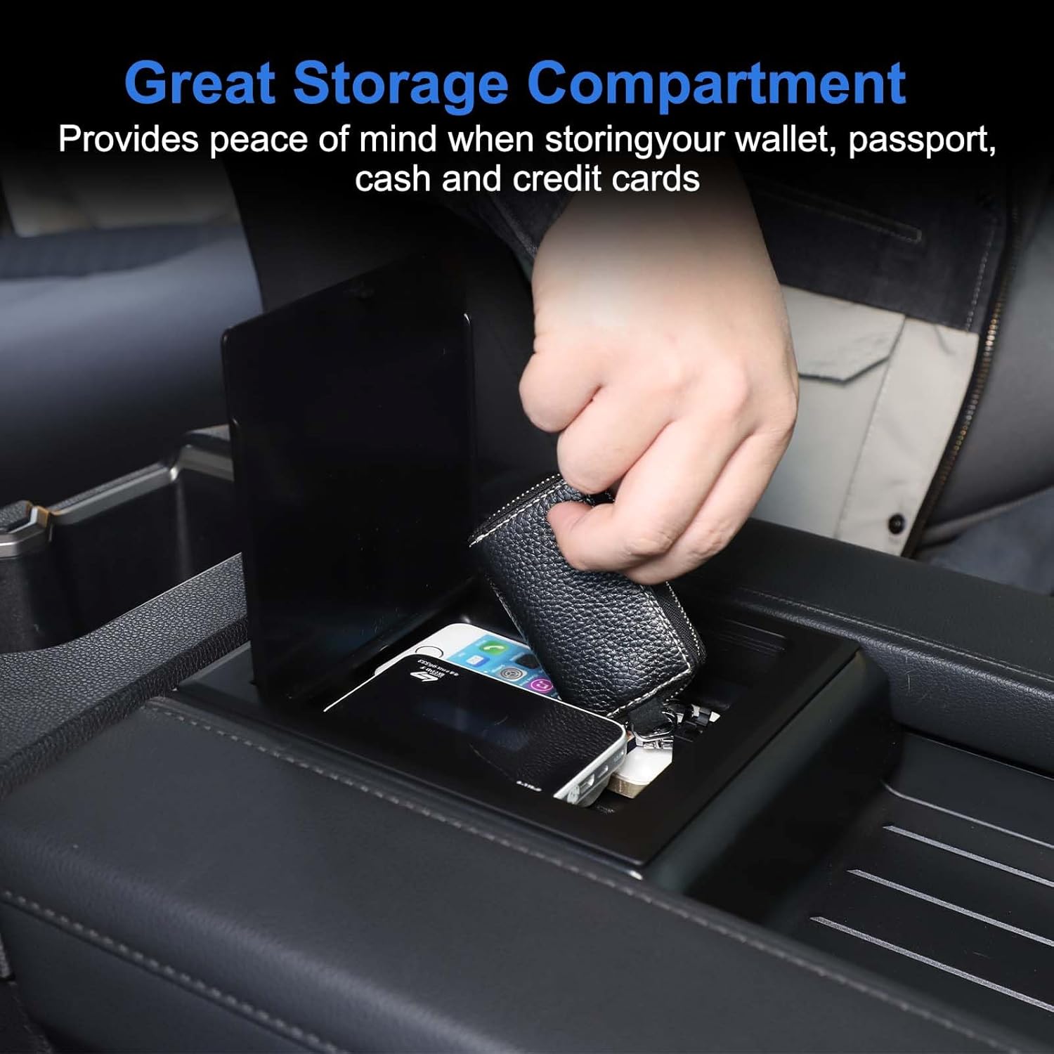 TOYCIDFG Armrest Storage Hidden Tray Cover Lid Compatible with Toyota Tundra 2022-2025, Center Console Storage Tray Lid Car Organizer Accessories (Black)