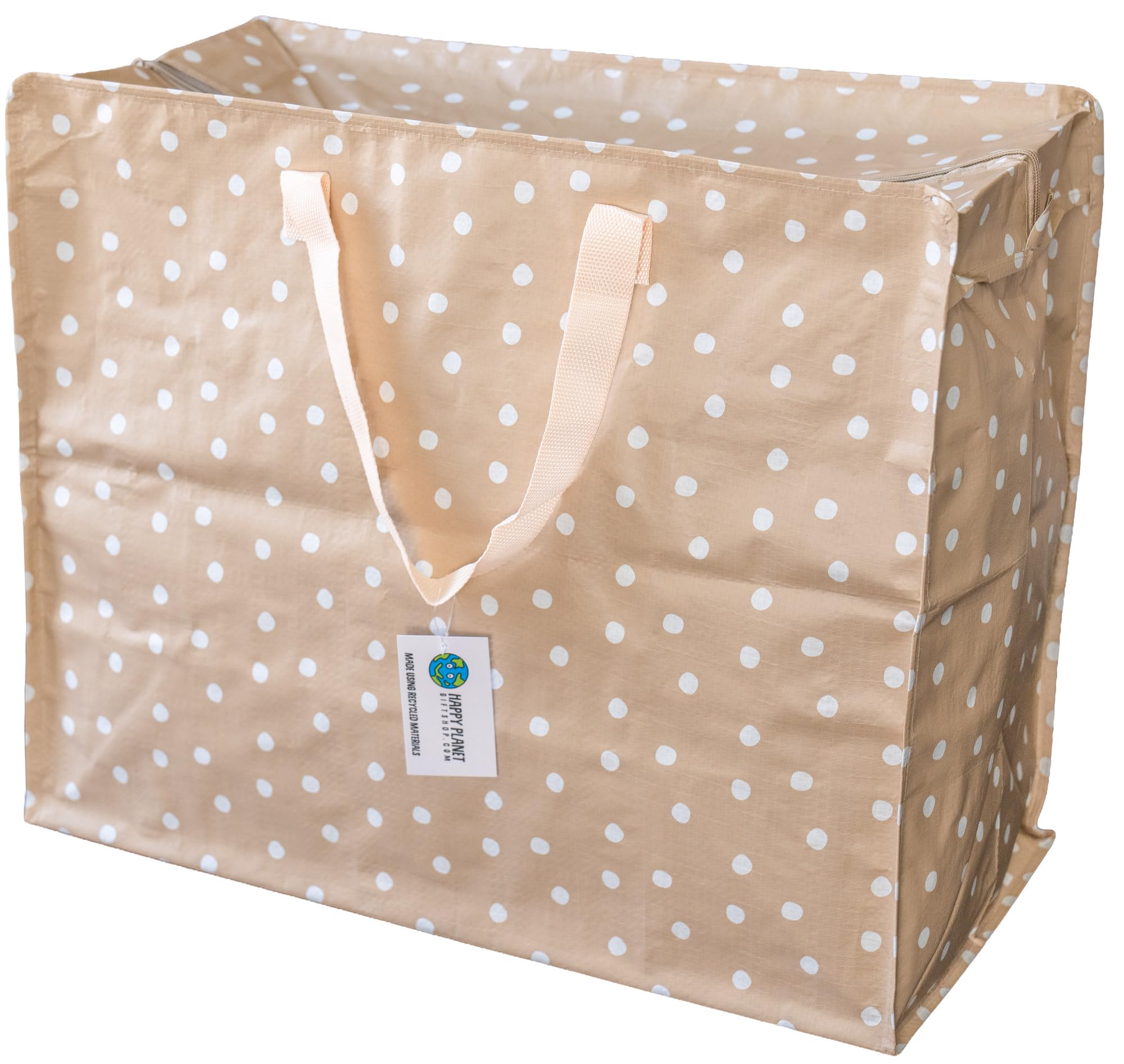 Happy Planet Giftshop Large Jumbo Storage Bag with Zip 58 x 47 x 30cm 80l (Sandy Beige Polka Dot Design) (Pack of 5)