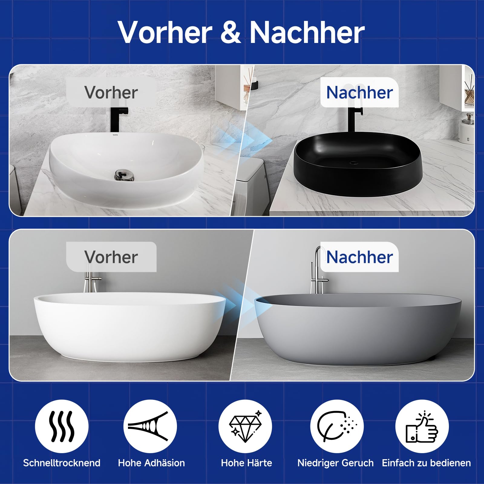 Badewannenlack Weiß 1kg, Fliesenfarbe Badezimmer Fliesenlack, Hochdeckende, wasserbeständige Badewannenfarbe, Badewannen Reparaturset weiß,ideal für Badewanne, Duschwanne und Waschbecken