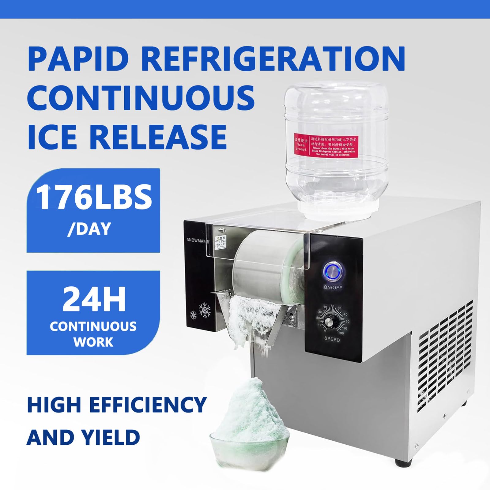 MáQuina EléCtrica AutomáTica para Raspar Hielo, Raspadora de Conos de Nieve, Capacidad de 176/275/374 LB/DíA, Fiestas, Food Trucks, Restaurantes y Tiendas de Té con Leche,176 lbs/Day
