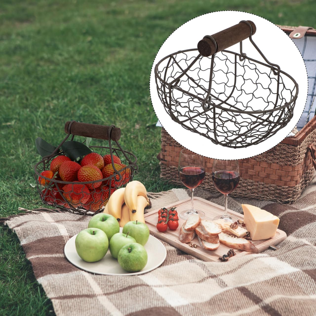 Tofficu Iron Handheld Fruit Bread Basket 7.08X4.92X4.92In Multi-Functional Metal Wire Storage Organizer with Handle for Kitchen Dining and Home Decor image 4