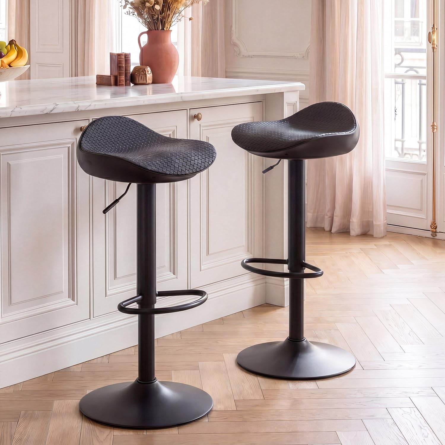 YOUNUOKE Black Bar Stools Set of 2 Backless Breakfast Barstools