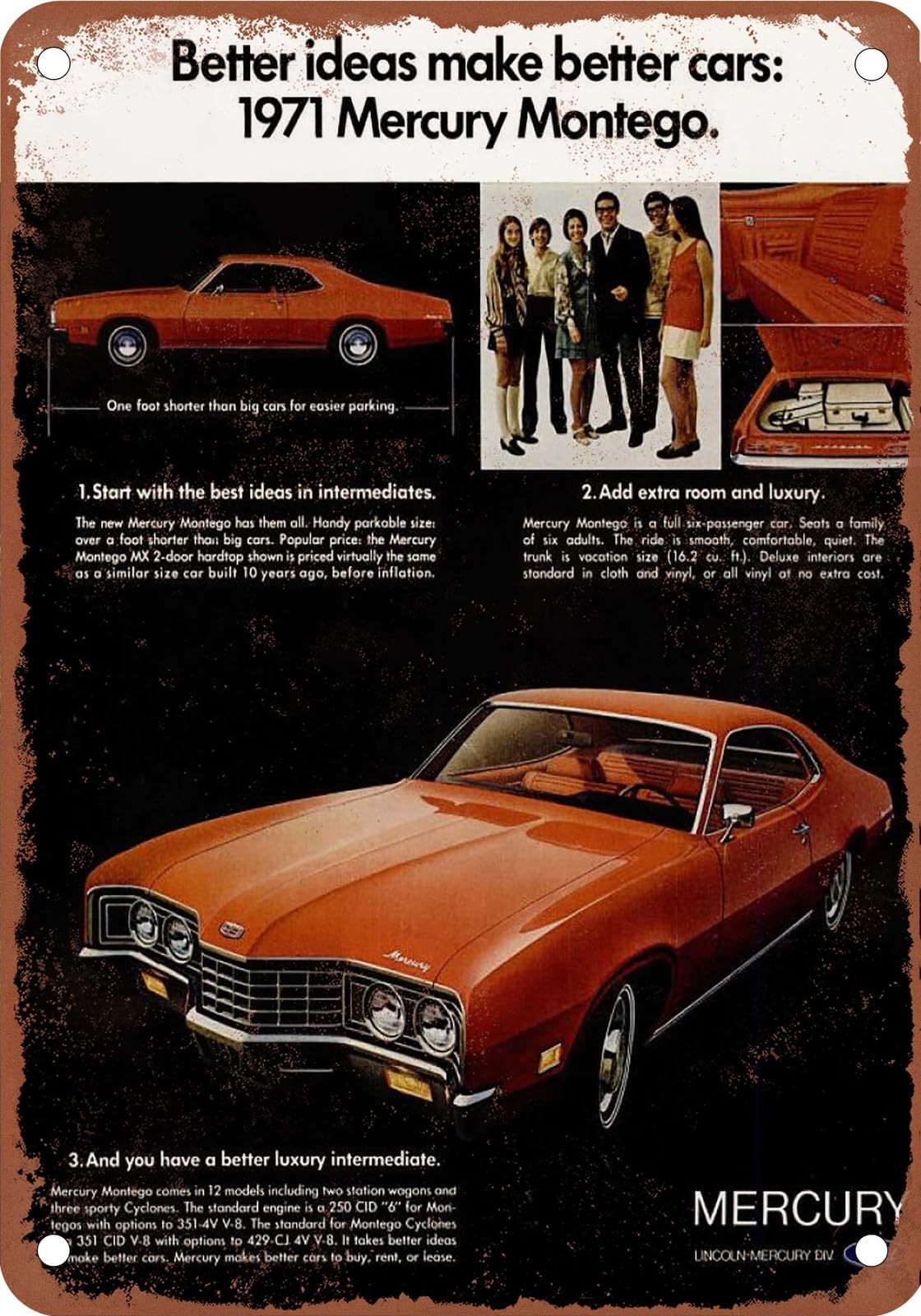 METAL SIGN - 1971 Mercury Vintage Ad 07 - Old Retro Rusty Look home decor