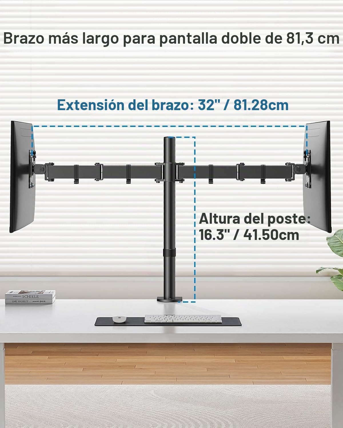 HUANUO Soporte para Dos monitores para Pantallas de 13 a 32 Pulgadas, Soporte para Monitor, Altura Ajustable, inclinación, Giro, rotación, Brazo para Dos monitores, VESA 75/100