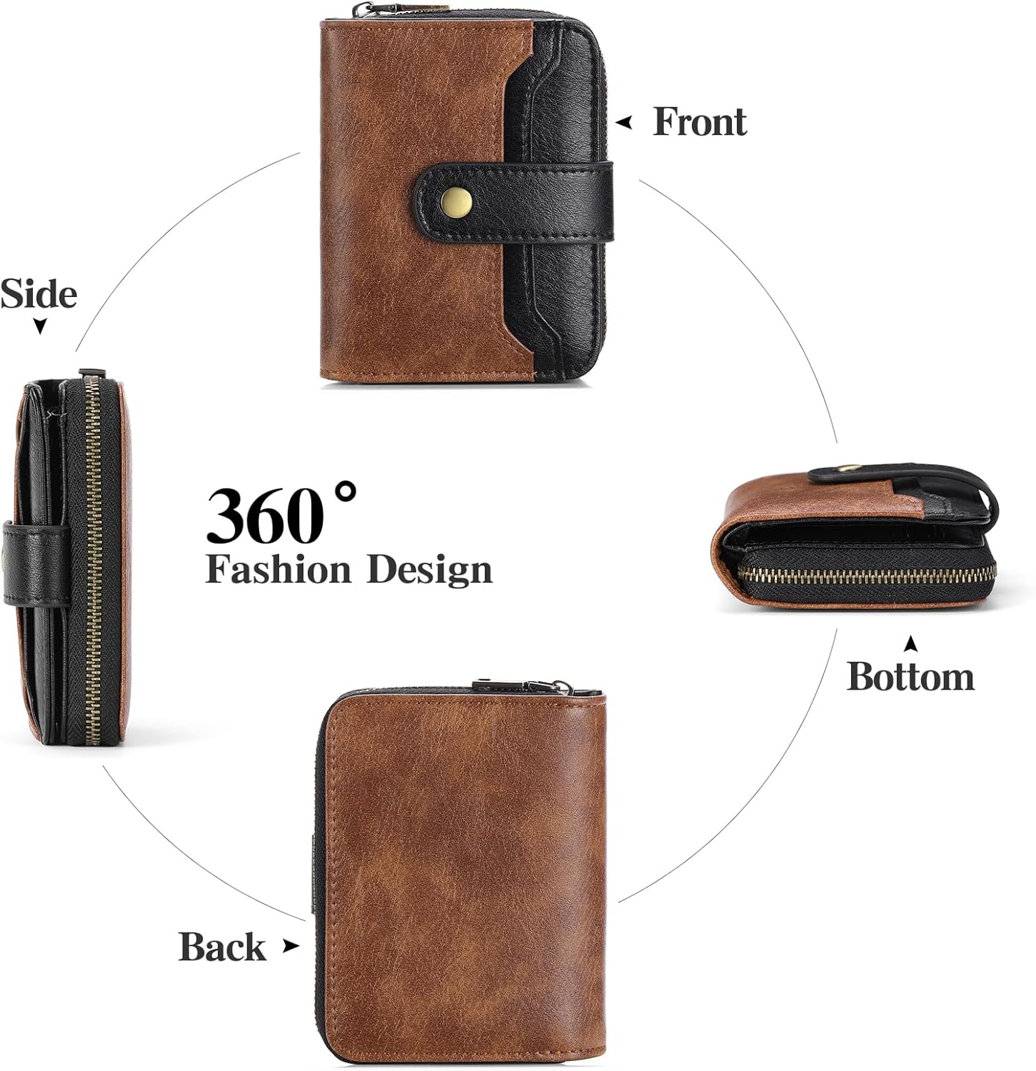 GAEKEAO Small Wallet for Women Leather RFID Blocking Bifold Zipper Pocket Credit Card Holder Card Case Wallets with ID Window - Image 2