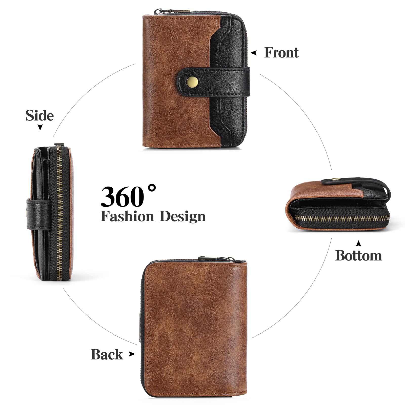 Sunpour Credit Card Holder Wallet for Women RFID Blocking Zipper Card Case Holder Leather Small Wallet for Women