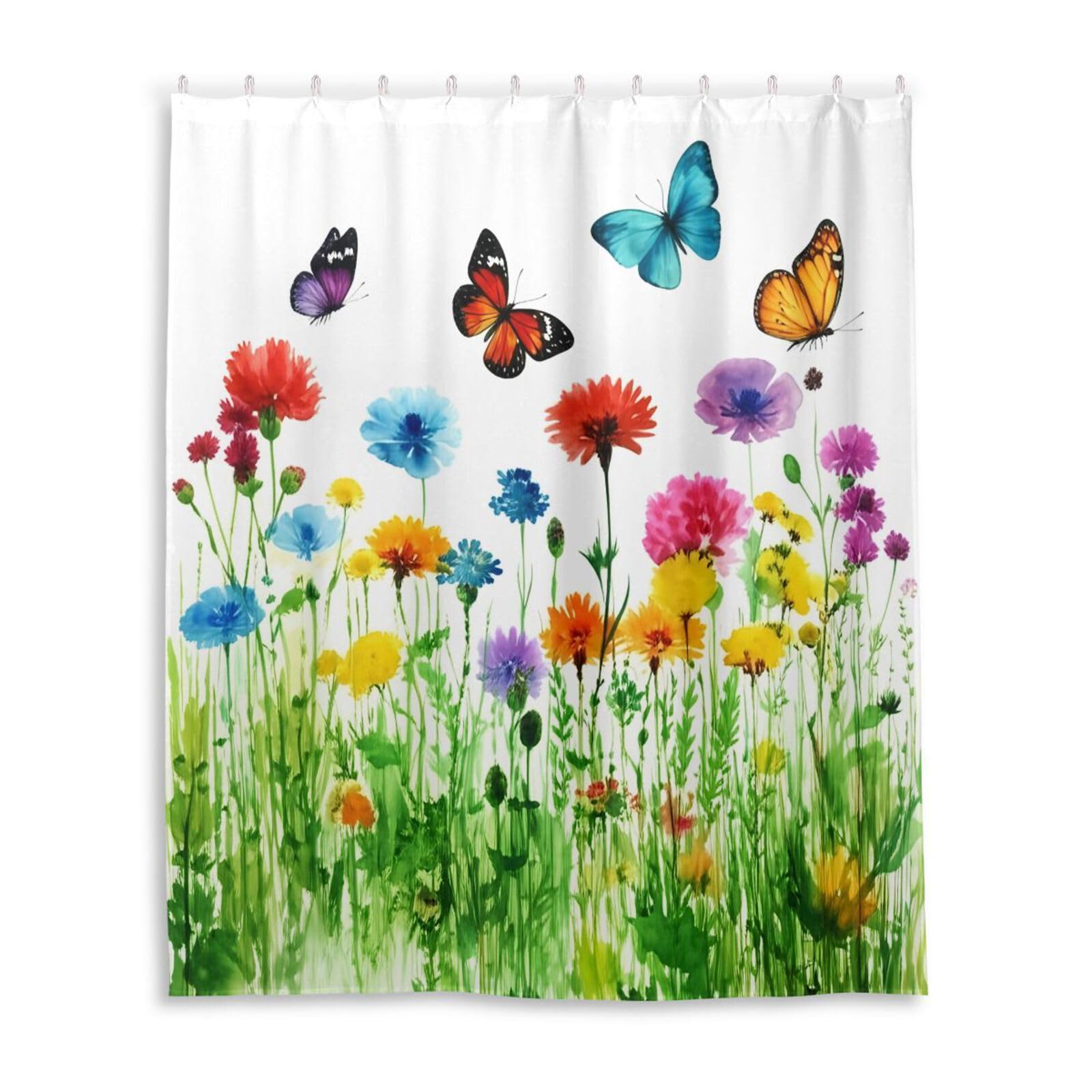 DUOBU Wildflower with Flowers Shower Curtain Washable Waterproof Fabric Bath Curtain 60x72Inch Shower Curtains with Hooks for Bathroom Decor