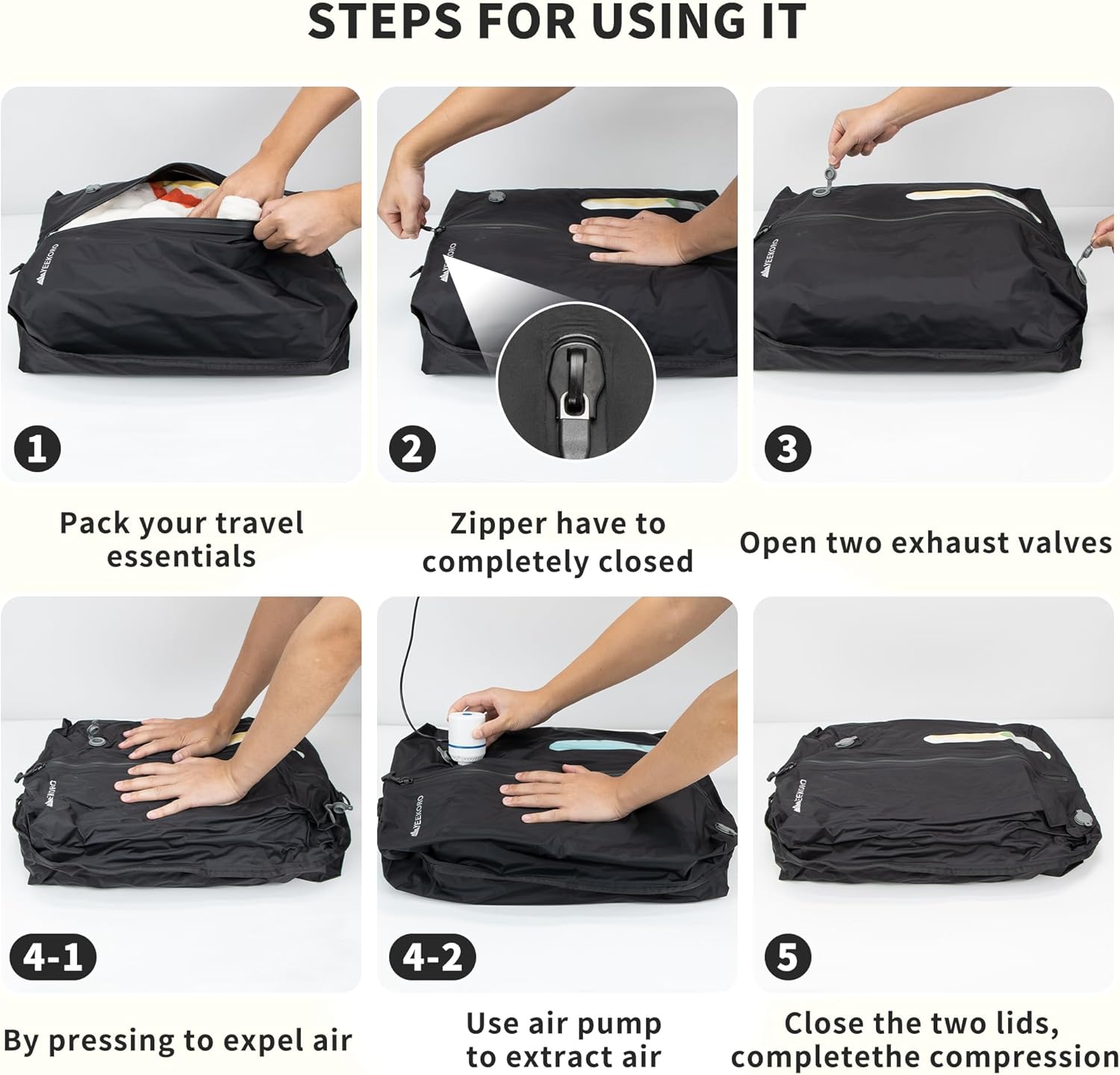 Vacuum Bag for Travel, Professional IPX8 Waterproof Reusable Vacuum Compression Bags for Travel Suitcases, Durable Space Saver Bag(2 PACK,With Pump) - Image 7