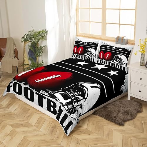 Miniatura 2 de Juego de funda de edredón de fútbol, juego de ropa de cama deportiva, balón de fútbol, negro, blanco, rojo, funda de edredón para niños, niñas,