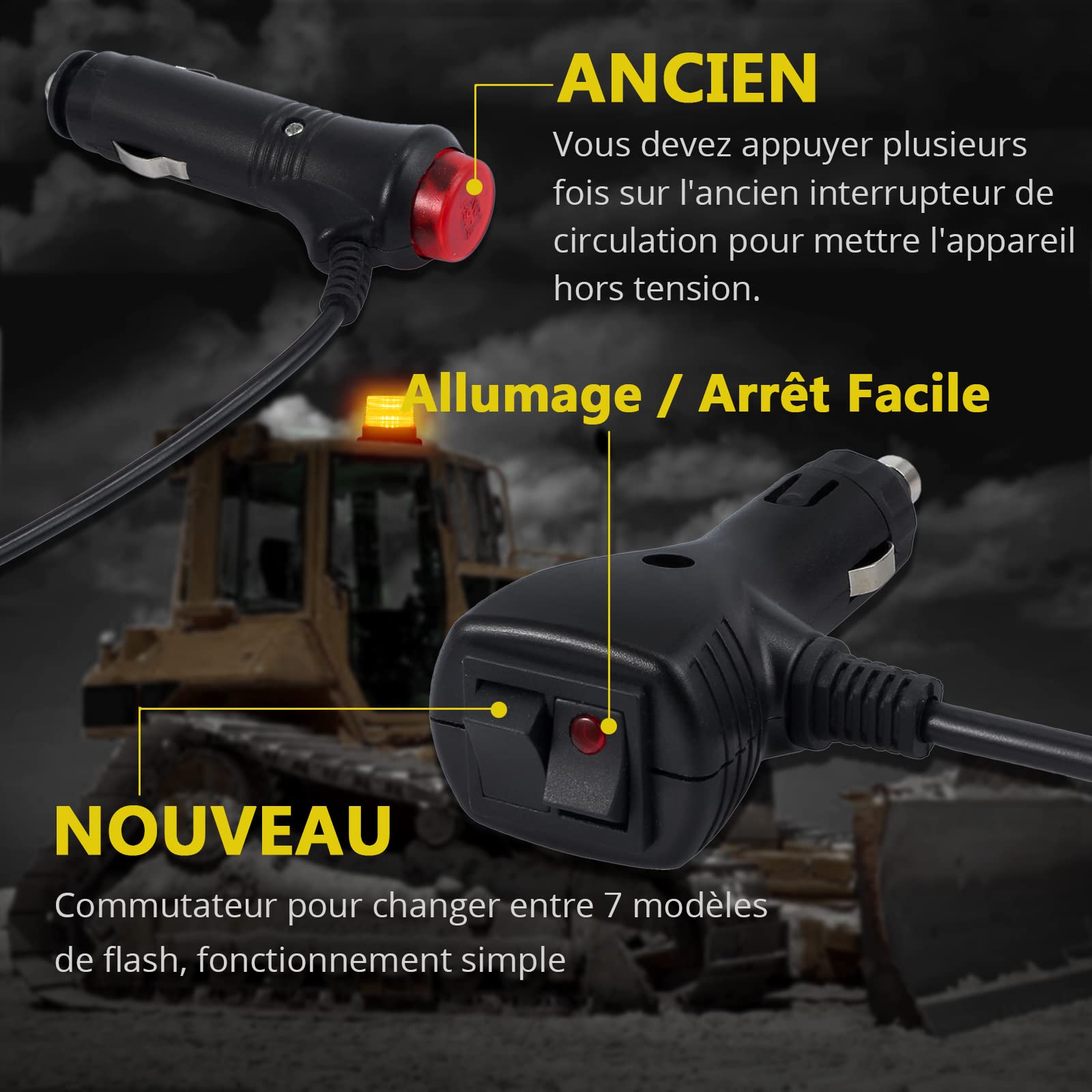 PROZOR Gyrophare Orange 40 LEDs Girophare LED Vehicule 40W 12/24V E-mark Clignotant Magnétique d'Urgence Avertissement Strobe ON/OFF, 7 Modes Flash IP67 Lumière Balise Ambre avec 5M Allume-Cigare