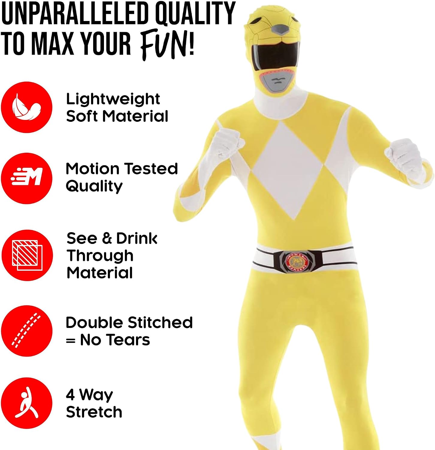 Morphsuits White Power Ranger Costume Adult Men, Power Ranger Costume Adult, Funny Costumes for Adults
