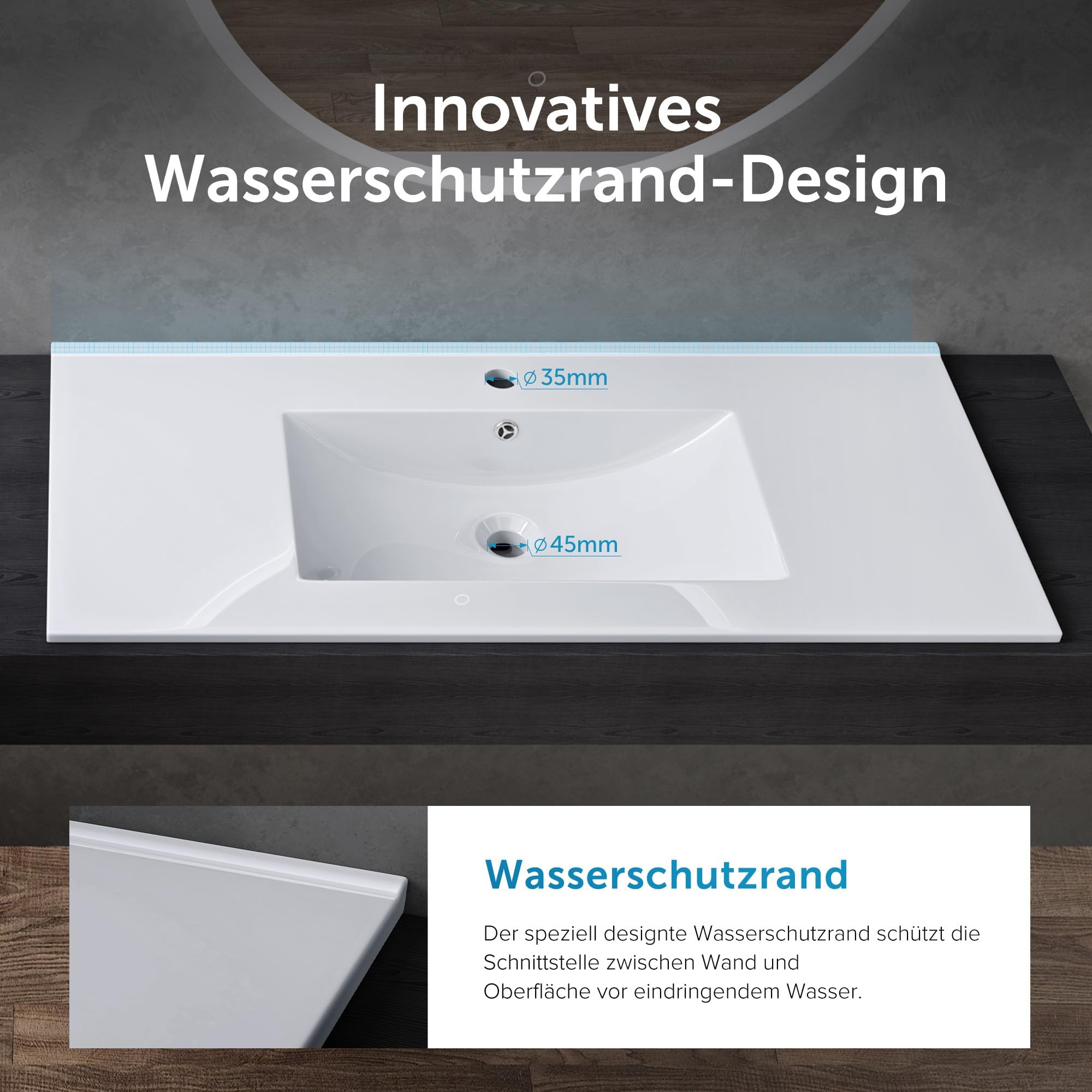 doporro Waschbecken Einbauwaschbecken 81x47x18cm Weiß aus Keramik inkl. Nano-Beschichtung Rechteckig Brüssel912