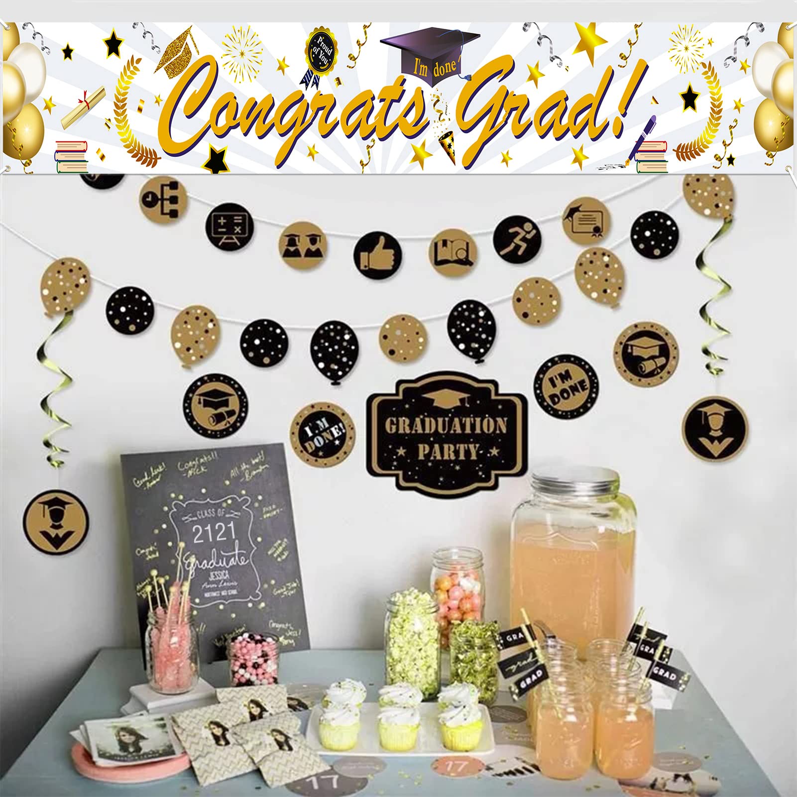 Striscione con scritta Congrats Grad - Educated AF Class of