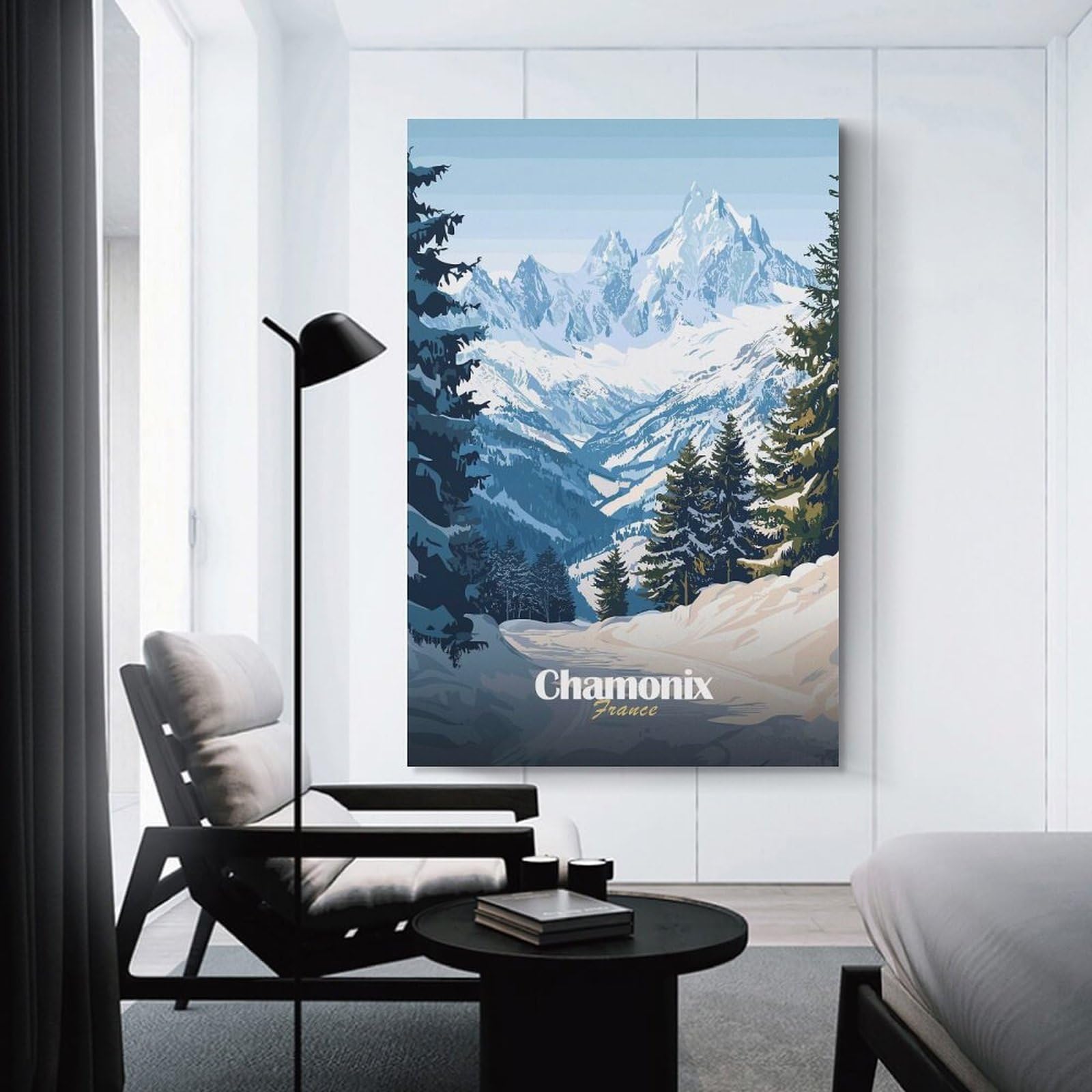 Junmoney Chamonix Mountain Landscape Hanging Wall Art, 24x36inch(60x90cm), for Lounge, Bedroom Or Personal Spaces, Gift Idea for Housewarming And Birthdays