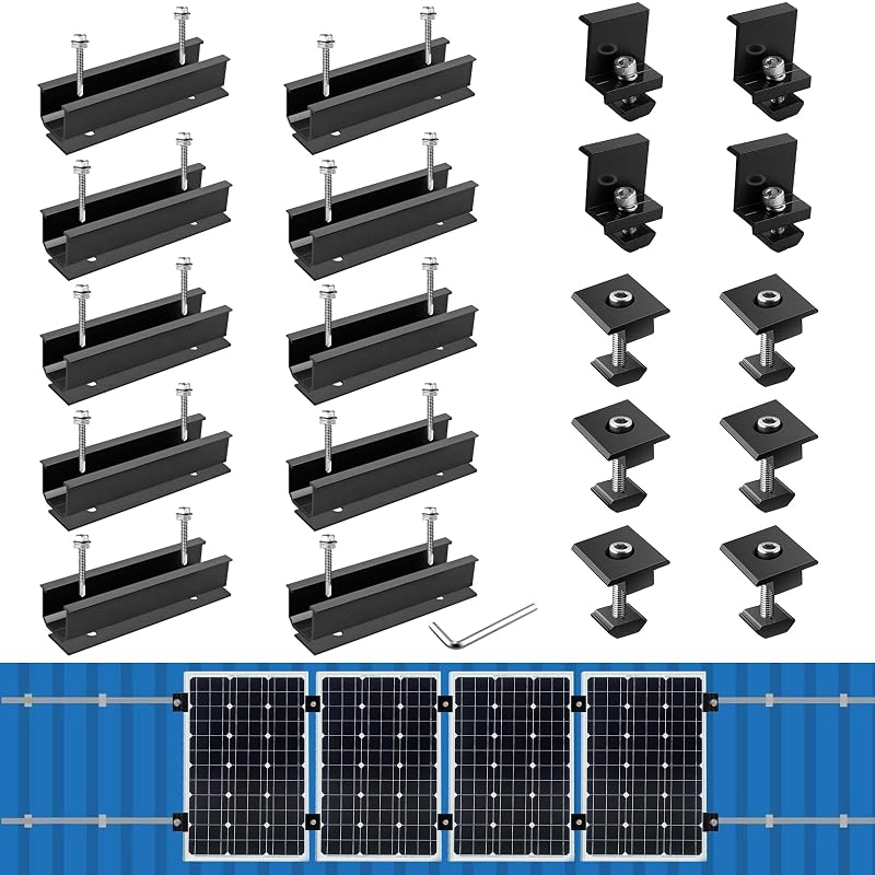 Kit de suportes para fixação de painéis solares Anbte com trilhos de 12 cm e grampos de 4 cm, preto, 20 peças