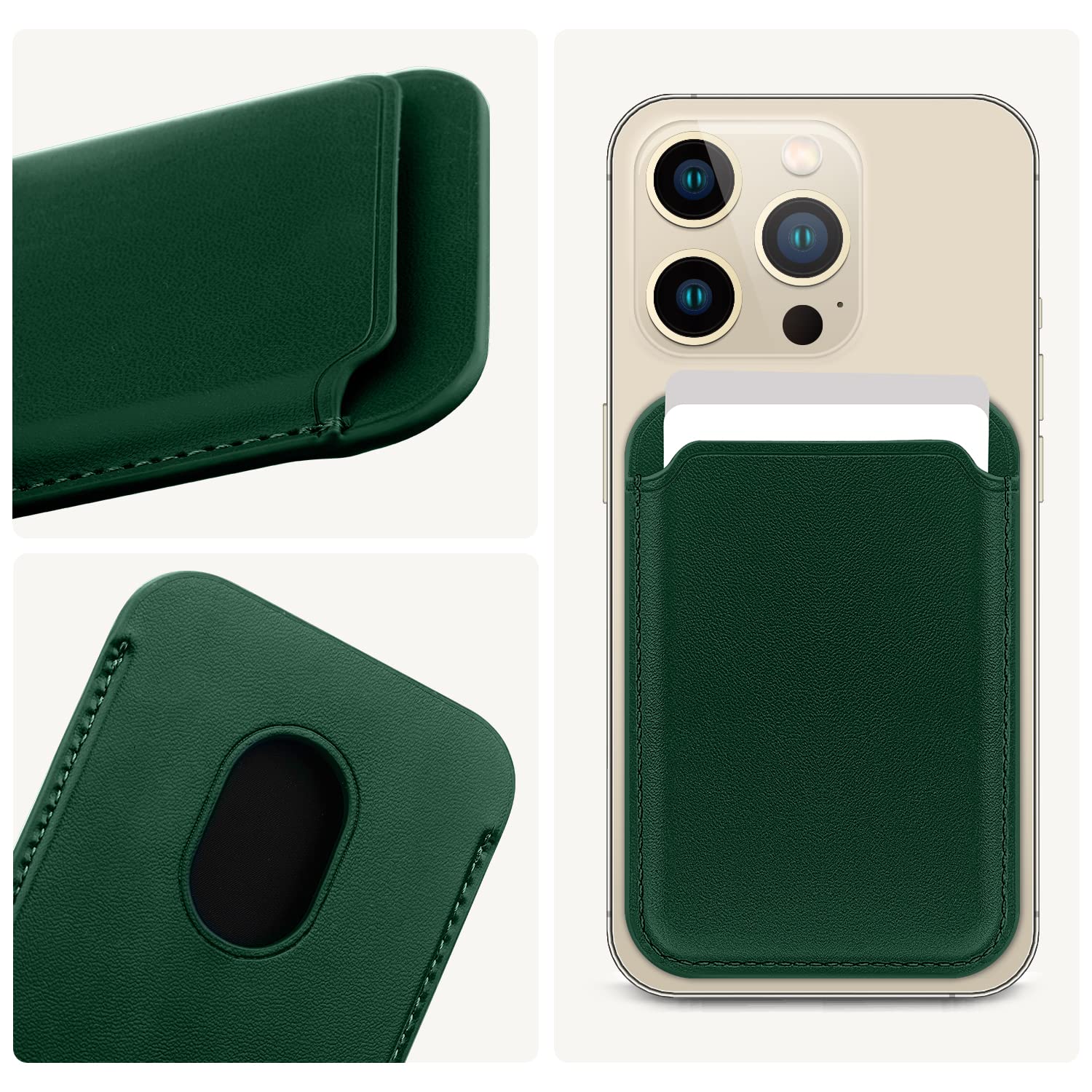 FIDWALL Magsafe Wallet Portafoglio Tessuti in Pelle per iPhone 16/15/14/13/12 Max/Pro/Plus/mini,con Anello in Ferro per all Phone Case,RFID Card Holder con Magsafe Magnete (Verde Sequoia)